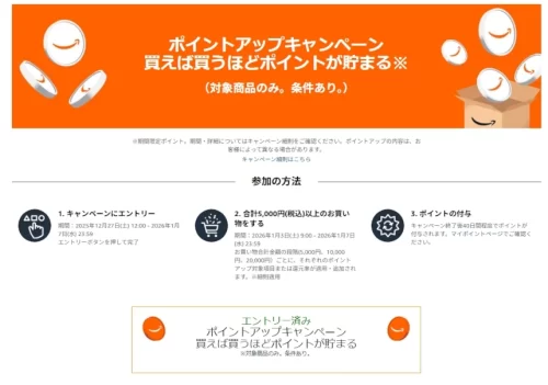 Amazon初売りスマイルSALE2026のポイントアップキャンペーントップページ